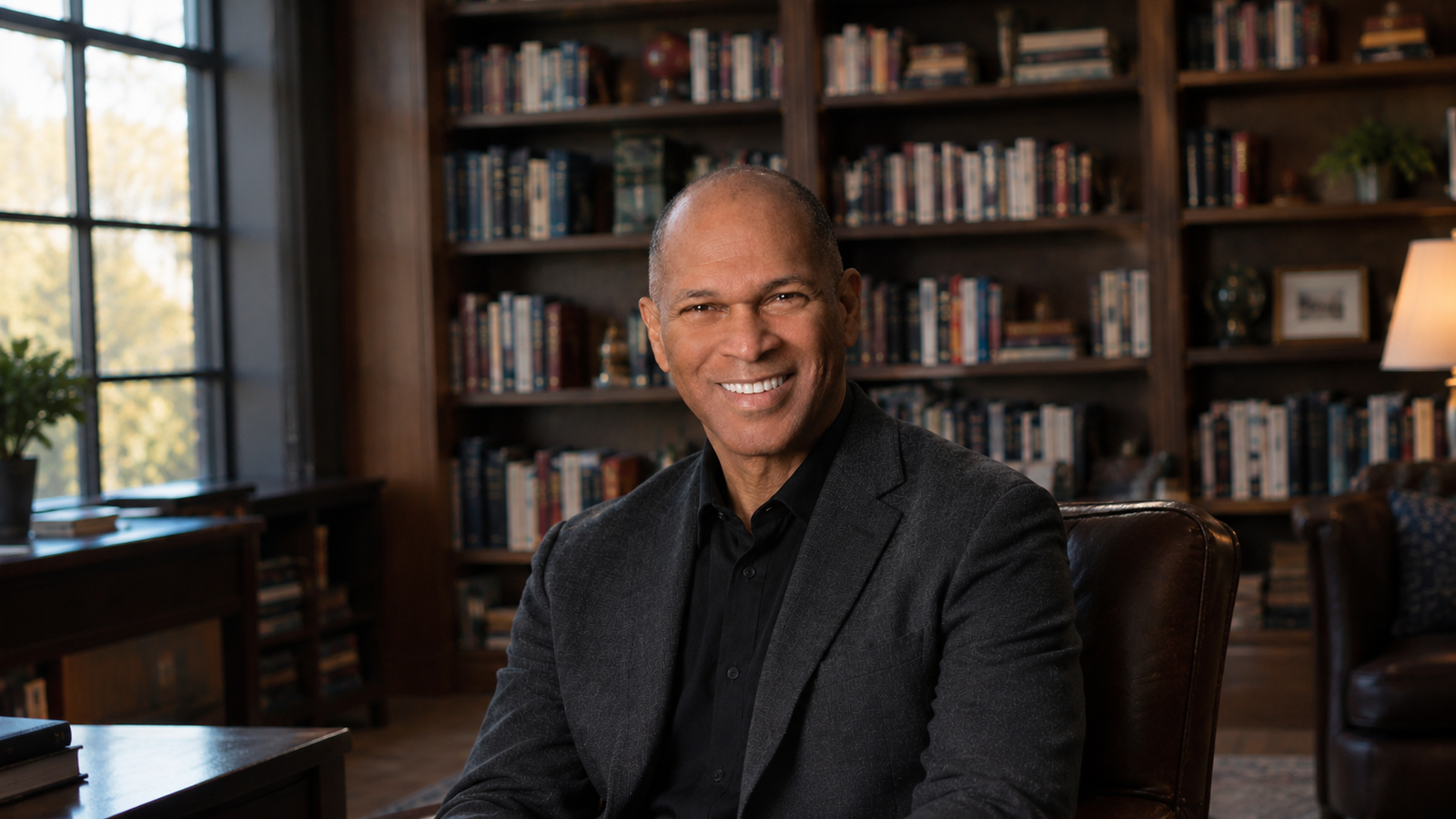 Maurice W. Dorsey smiling in a warmly lit library